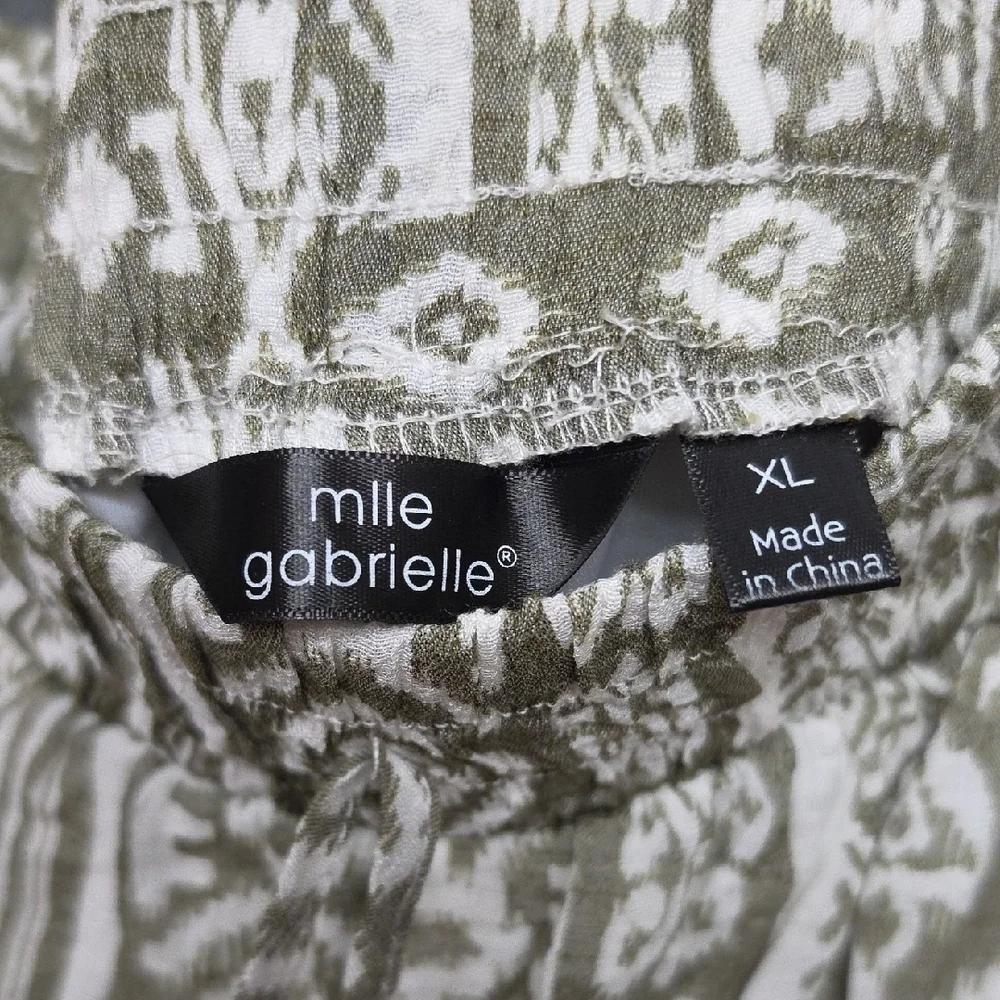 Mlle Gabrielle Olive Green and White Wide Leg Palazzo Pants sz XL